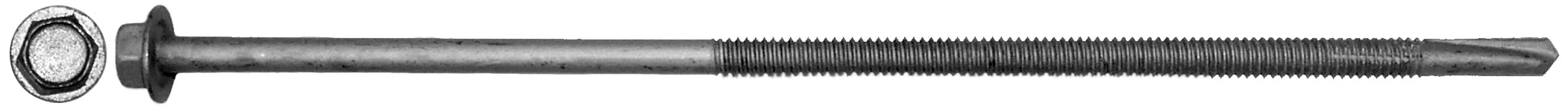 1/4" x 8" - 3/8" Hex Washer Head, 20 Thread, #5 Tek Drill Point
